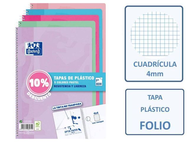 PACK 5 CUADERNOS FOLIO 4X4 OXFORD PP PASTEL