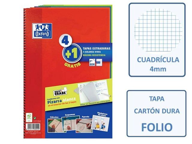PACK (4+1) CUAD. Fº 4X4 OXFORD T/E WRITE&EASE VIVO