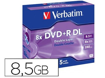 CAJA 5 DVD+R 8,5GB 240M 16X VERBATIM 43541