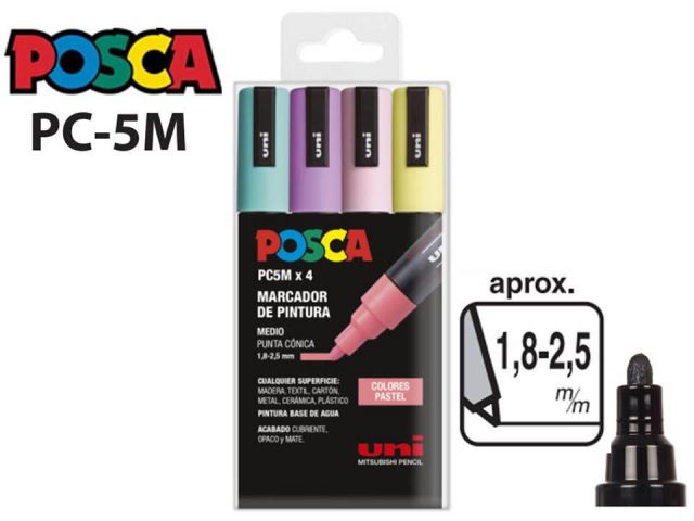 UNI POSCA MARCADOR 1,8-2,5mm PC-5M ESTUCHE 4 COLORES PASTEL