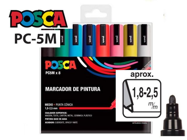 UNI POSCA MARCADOR 1,8-2,5mm PC-5M ESTUCHE BASIC 8 COLORES