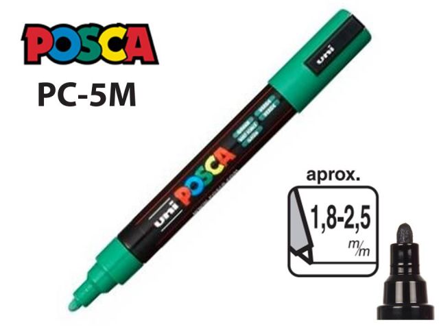 UNI POSCA MARCADOR 1,8-2,5mm PC-5M VERDE (6)