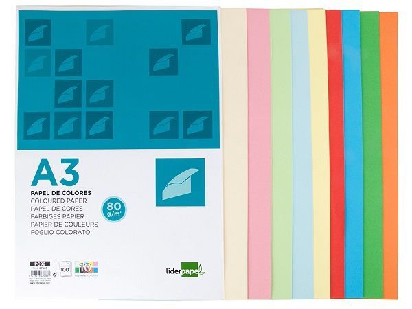 LDP PAQ.100H. PAPEL A3 10 COLORES SURTIDOS 80G