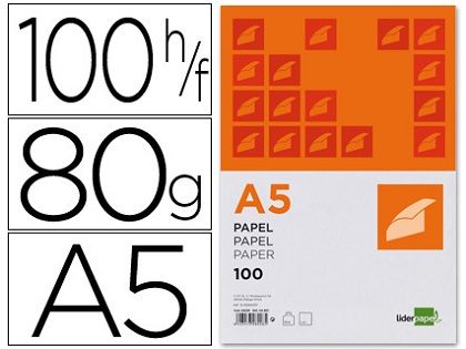 PACK 100 HOJAS PAPEL A5 100 GR. LIDERPAPEL  PB01