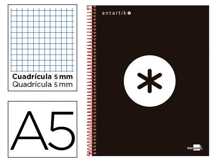 CUADERNO ANTARTIK A5 120H CUADRO 5x5 NEGRO KD40