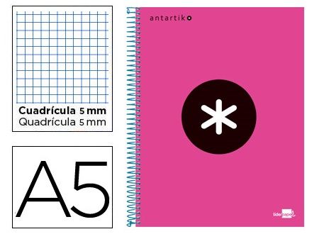 CUADERNO ANTARTIK A5 120H CUADRO 5x5 ROSA KD35