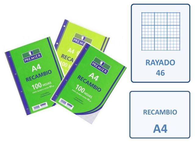 RECAMBIO 100  HOJAS A4 4T 90GR. RAYADO 46