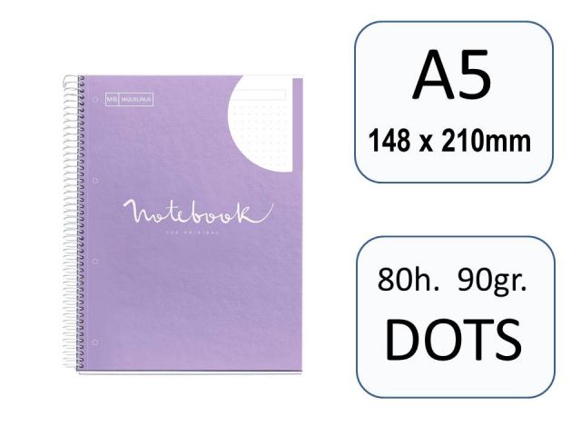 MIQ CUADERNO ESPIRAL A5 DOTS EMOTIONS LAVANDA