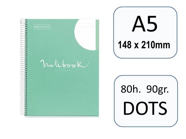 MIQ CUADERNO ESPIRAL A5 DOTS EMOTIONS MENTA