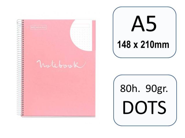 MIQ CUADERNO ESPIRAL A5 DOTS EMOTIONS ROSA