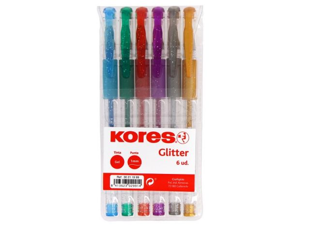 KORES ESTUCHE 6 BOLIGRAFO TINTA GEL GLITTER BG4