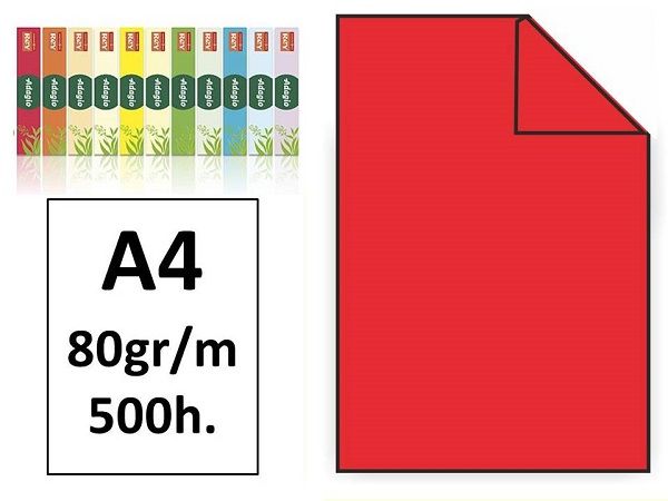 PAQ.500H. PAPEL COLOR MULTIFUNCIÓN A4 80GR ROJO