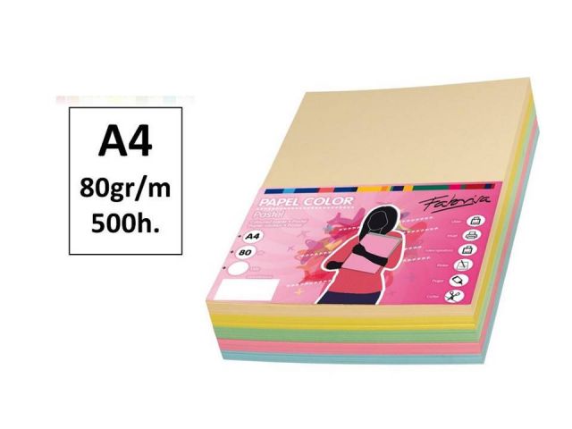 PAQ.500H. PAPEL COLOR MULTIF A4 80GR SURTIDO PASTEL.