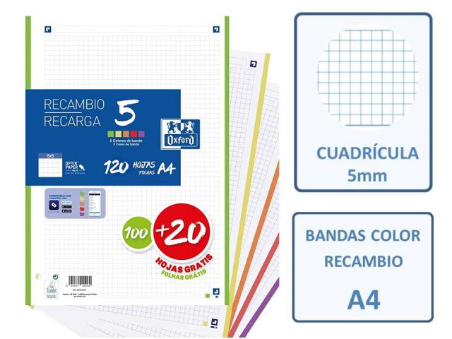 OXFORD RECAMBIO A4 120H 5X5 BANDA VIVOS 400148310