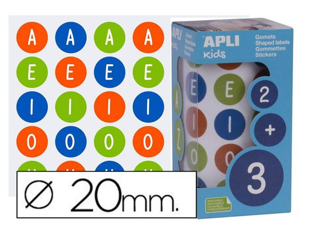 APLI ROLLO GOMETS LETRAS VOCALES MAYUSCULAS 20mm 16797