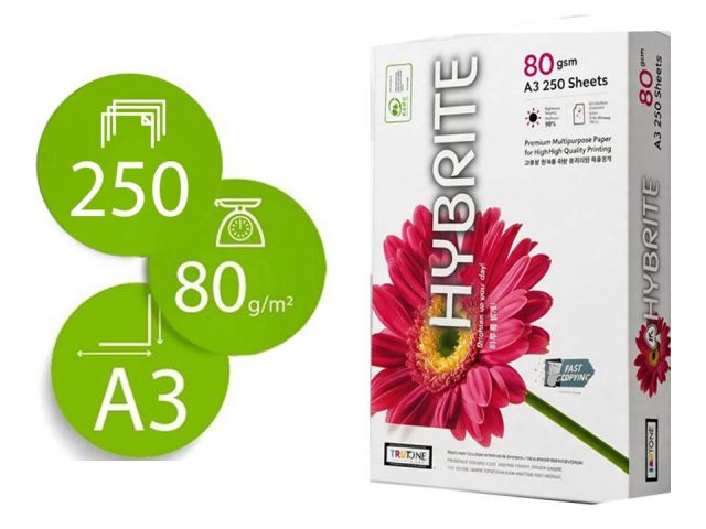 PACK 250  HOJAS PAPEL A3 80GR. BLANCO HYBRITE