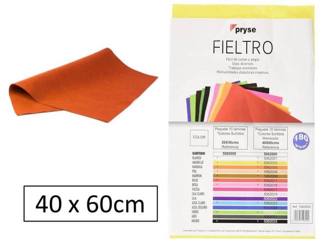 PACK 10 LÁMINAS FIELTRO 40x60CM NARANJA