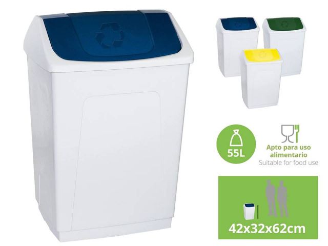 PAPELERA CONTENEDOR 55L TAPA BASCULANTE AZUL