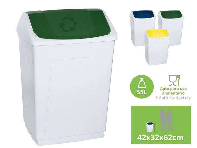 PAPELERA CONTENEDOR 55L TAPA BASCULANTE VERDE