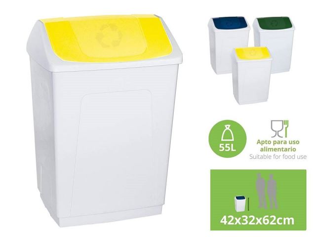 PAPELERA CONTENEDOR 55L TAPA BASCULANTE AMARILLO