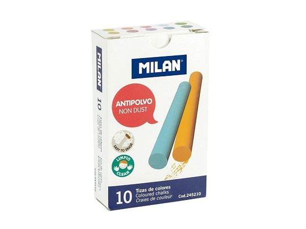 MILAN CAJA 10 TIZAS ANIPOLVO COLORES 245210