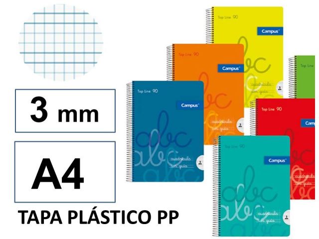 CUADERNO CUADRO PAUTA FOLIO PP 80 HOJAS 3MM