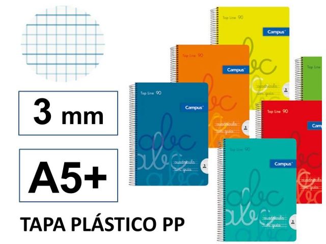 CUADERNO CUADRO PAUTA A5+ PP 80 HOJAS 3MM