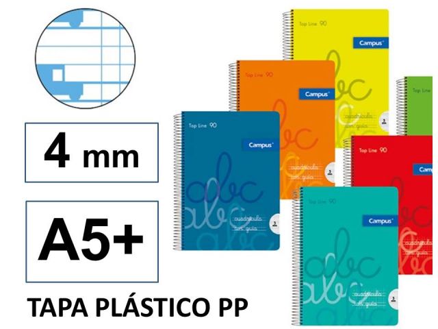 CUADERNO CUADRO PAUTA A5+ PP 80 HOJAS 4MM