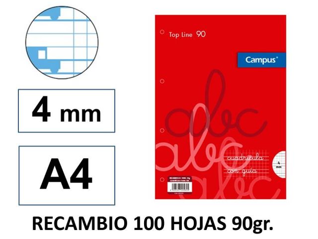 RECAMBIO CUADRO PAUTA A4 PP 100 HOJAS 4MM