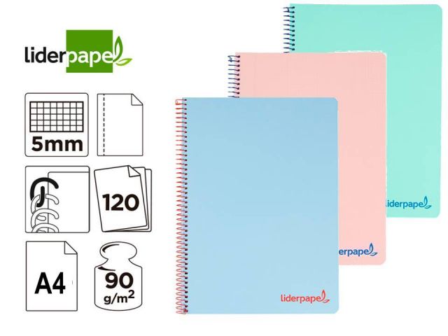 CUADERNO A4 120H.TAPA PLAST CUADRO 5X5 WONDER