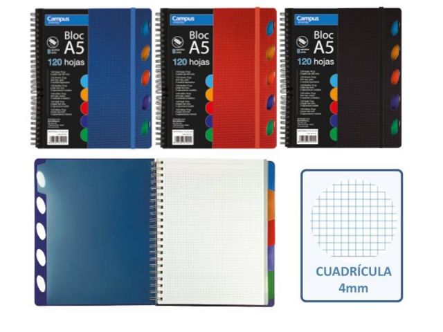 CUADERNO ESPIRAL A5 PP 120 HOJAS CON SEPARADORES