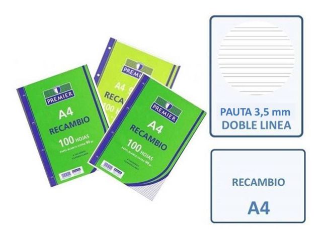 RECAMBIO 100  HOJAS A4 4T 90GR. PAUTA 3.5