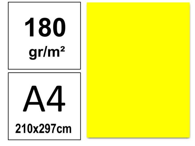 P.50 HOJAS CARTULINA A4 180gr. AMARILLO FUERTE