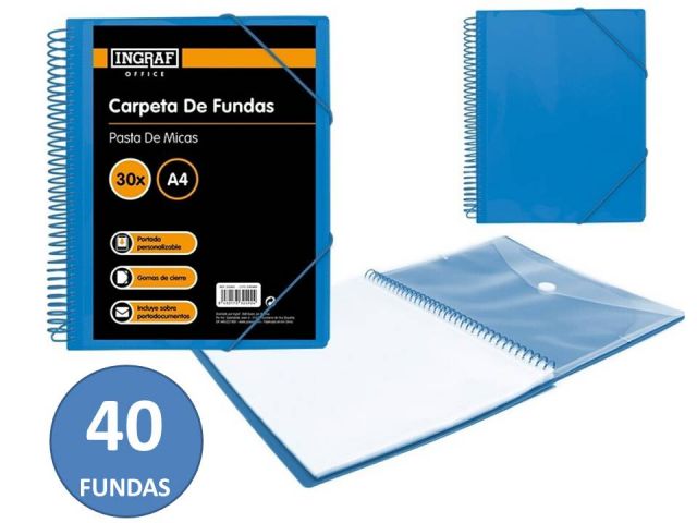 CARPETA 40 FUNDAS ESPIRAL COLORES AZ  INGRAF