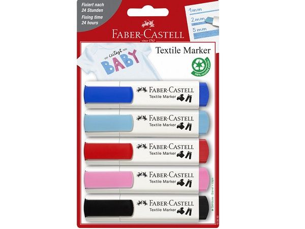 FABER CASTELL TEXTILE MARKER 5 ROTULADORES BABY-PARTY