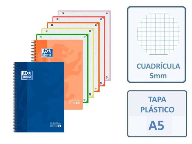 CUADERNO A5 OXFORD EUROPEAN 4 120H 5MM OXFORD TP TAPA PLÁSTICO