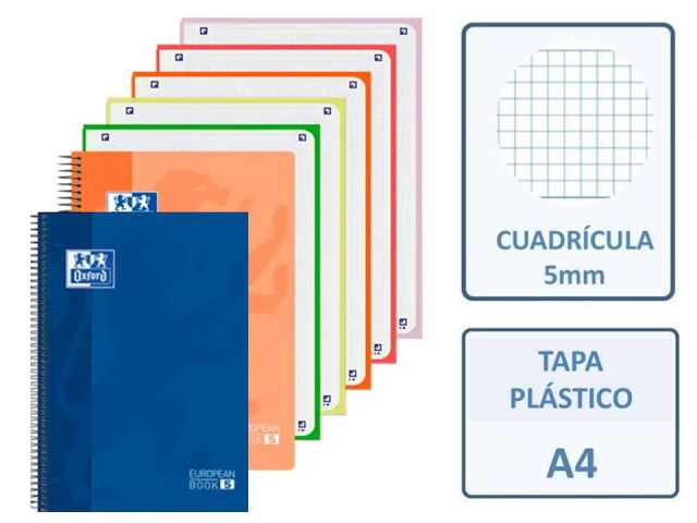 CUADERNO A4 OXFORD EUROPEAN 5 120H 5MM TP TAPA PLÁSTICO PP 40019686