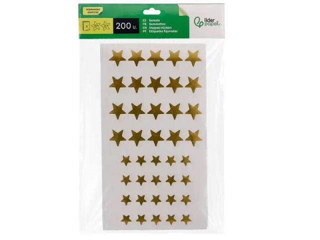LIDERPAPEL BOLSA 5 HOJAS GOMETS ESTRELLAS DORADAS 200 UNIDADES