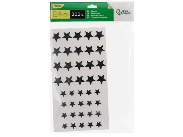 LIDERPAPEL BOLSA 5 HOJAS GOMETS ESTRELLAS PLATEADAS 200 UNIDADES