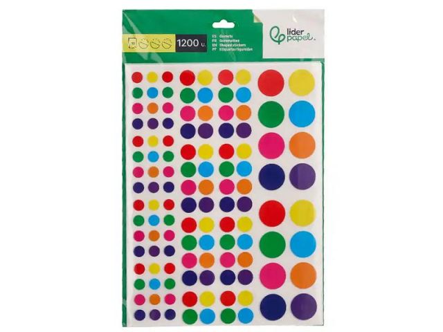 LIDERPAPEL BOLSA 10 HOJAS GOMETS REDONDO SURTIDOS 1200 UNIDADES