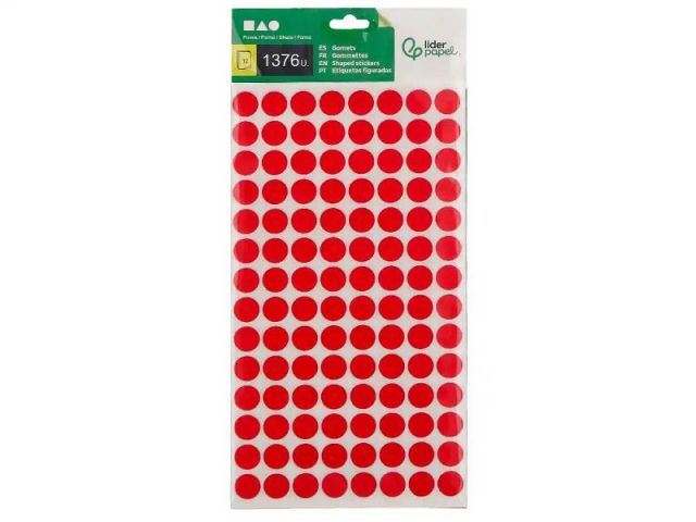 LIDERPAPEL BOLSA 12 HOJAS GOMETS SURTIDOS PEQUEÑOS 1376 UNIDADES