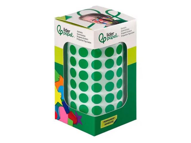 LIDERPAPEL ROLLO GOMETS REDONDO 10,5mm VERDE 6000 UNIDADES