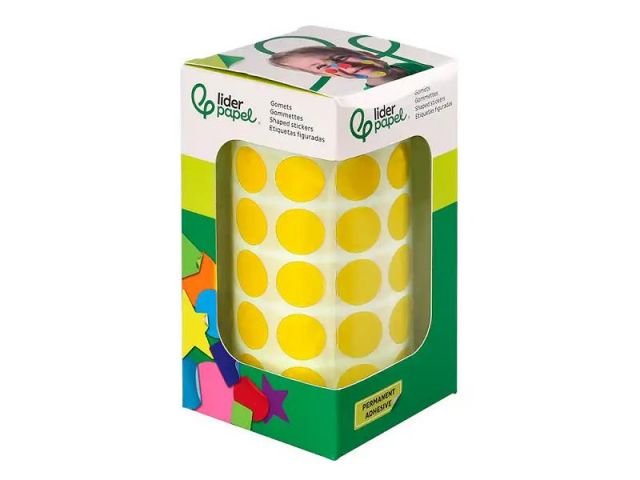 LIDERPAPEL ROLLO GOMETS REDONDO 15mm AMARILLO 2500 UNIDADES