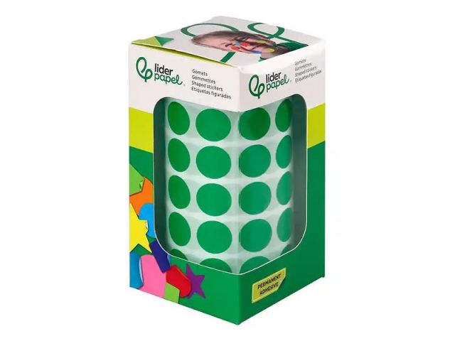 LIDERPAPEL ROLLO GOMETS REDONDO 15mm VERDE 2500 UNIDADES