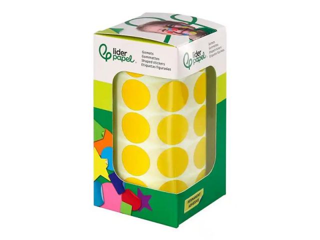 LIDERPAPEL ROLLO GOMETS REDONDO 20mm AMARILLO 2000 UNIDADES