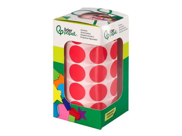LIDERPAPEL ROLLO GOMETS REDONDO 20mm ROJO 2000 UNIDADES