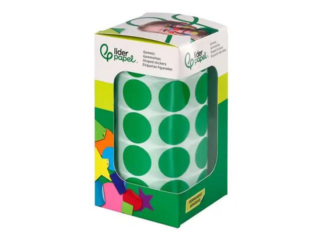 LIDERPAPEL ROLLO GOMETS REDONDO 20mm VERDE 2000 UNIDADES
