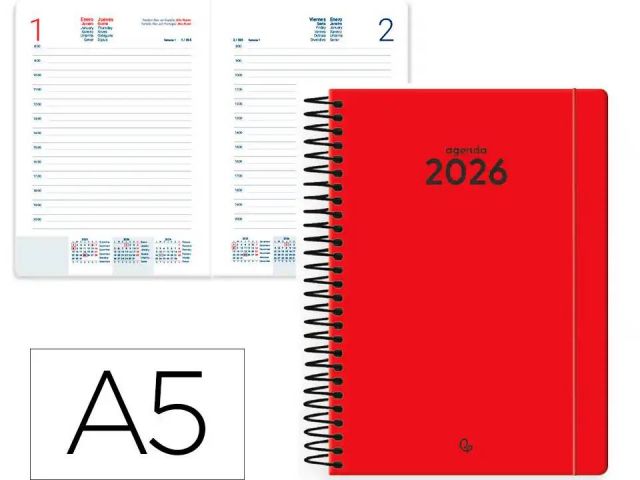 LDP AGENDA ANUAL ESPIRAL DIA PÁG.A5 CLASSIC 2026 ROJO
