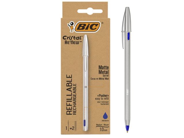BOLÍGRAFO BIC METAL CRISTAL RE´NEW  AZUL + 2 REC
