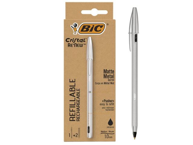 BOLÍGRAFO BIC METAL CRISTAL RE´NEW NEGRO  + 2 REC